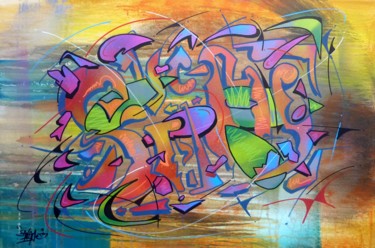 Painting titled "Tag n°213" by Saname, Original Artwork, Spray paint Mounted on Wood Stretcher frame
