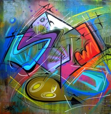 Painting titled "100 Titres 43" by Saname, Original Artwork, Spray paint Mounted on Wood Stretcher frame
