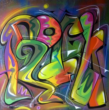 Painting titled "Rock n°04" by Saname, Original Artwork, Spray paint Mounted on Wood Stretcher frame