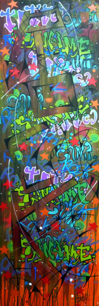 Painting titled "multi Tags Rock" by Saname, Original Artwork, Spray paint Mounted on Wood Stretcher frame