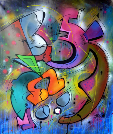 Malerei mit dem Titel "100 titres 57" von Saname, Original-Kunstwerk, Sprühfarbe