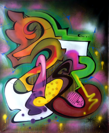 Malerei mit dem Titel "100 titres 60" von Saname, Original-Kunstwerk, Sprühfarbe