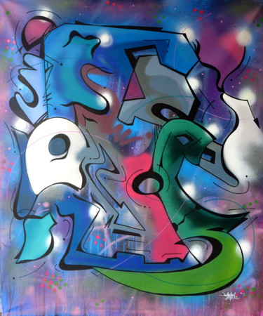 Malerei mit dem Titel "100 titres 61" von Saname, Original-Kunstwerk, Sprühfarbe