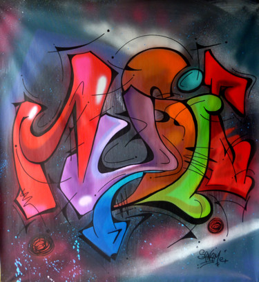 Картина под названием "music 04" - Saname, Подлинное произведение искусства, Рисунок распылителем краски