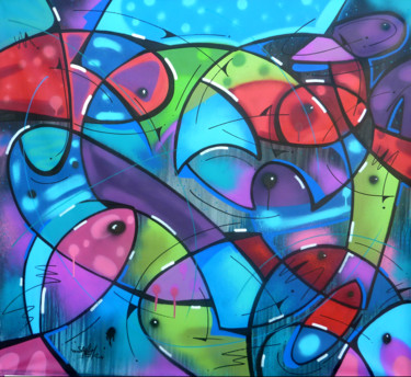 Картина под названием "Fish 3" - Saname, Подлинное произведение искусства, Рисунок распылителем краски