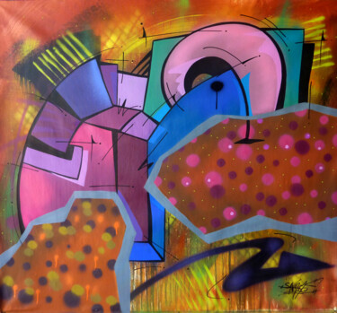 Malerei mit dem Titel "100 titres 66" von Saname, Original-Kunstwerk, Sprühfarbe