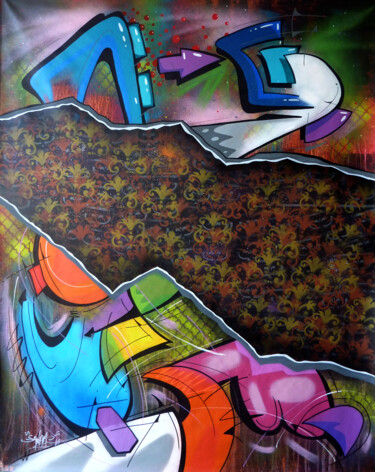 Painting titled "100 titres 73" by Saname, Original Artwork, Spray paint Mounted on Wood Stretcher frame