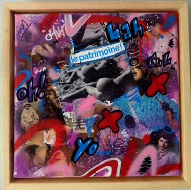 Painting titled "Le patrimoine" by Saname, Original Artwork, Collages Mounted on Wood Stretcher frame