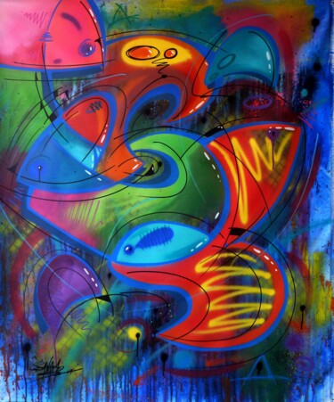 Painting titled "Fish 15" by Saname, Original Artwork, Spray paint