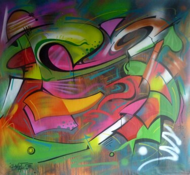 Painting titled "100 titres 90" by Saname, Original Artwork, Spray paint