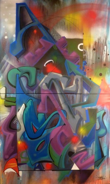 Painting titled "Tag n° 2302" by Saname, Original Artwork, Spray paint Mounted on Wood Stretcher frame