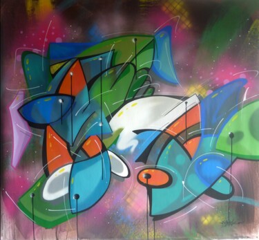 Painting titled "Fish n°2301" by Saname, Original Artwork, Spray paint