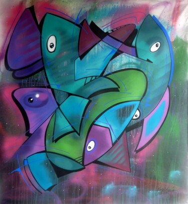Malerei mit dem Titel "Fish n°2302" von Saname, Original-Kunstwerk, Sprühfarbe