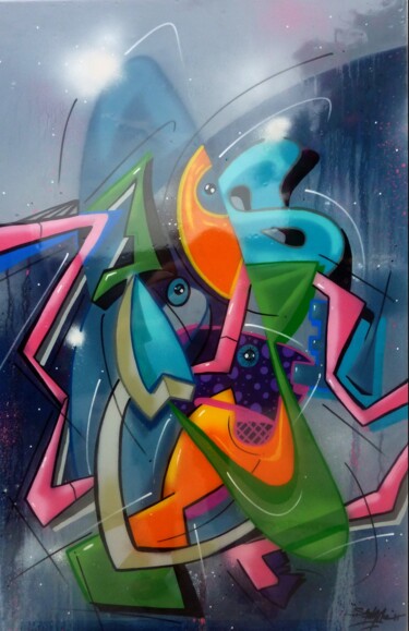 Картина под названием "Fish n°2303" - Saname, Подлинное произведение искусства, Рисунок распылителем краски Установлен на Де…