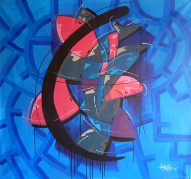 Pintura titulada "Fish n° 2305" por Saname, Obra de arte original, Pintura al aerosol