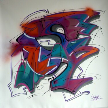 Painting titled "Trace n° 2415" by Saname, Original Artwork, Spray paint