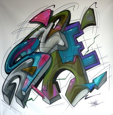 Painting titled "Trace n° 2416" by Saname, Original Artwork, Spray paint