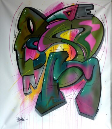 Painting titled "Trace n°2417" by Saname, Original Artwork, Spray paint