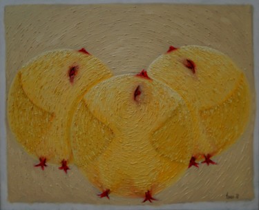 Картина под названием ""Цыплята"" - Sanan Samedov, Подлинное произведение искусства, Масло