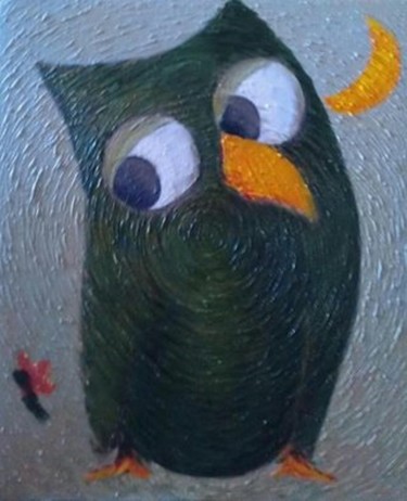 Картина под названием ""Зеленая сова"" - Sanan Samedov, Подлинное произведение искусства, Масло