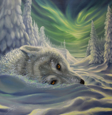 Malerei mit dem Titel ""Polar Wolf"" von Sana Zee, Original-Kunstwerk, Öl