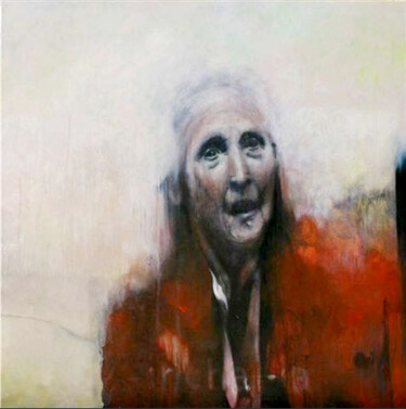 Painting titled "Abuela" by Sánchez Gruffy, Original Artwork, Oil Mounted on Wood Stretcher frame