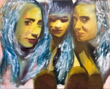 Painting titled "Amigas" by Sánchez Gruffy, Original Artwork, Oil Mounted on Wood Stretcher frame