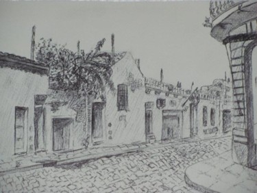 Dibujo titulada "Vieja calle colonial" por Jorge Alberto Sánchez Conte, Obra de arte original, Otro