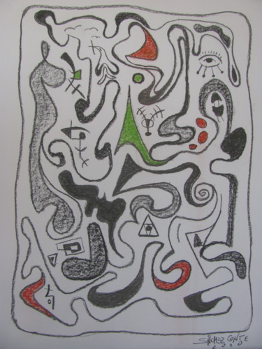 Dibujo titulada "Signos y formas" por Jorge Alberto Sánchez Conte, Obra de arte original, Pastel
