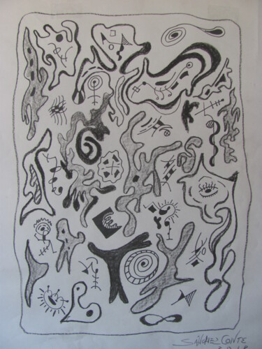Dibujo titulada "Signos danzantes vi…" por Jorge Alberto Sánchez Conte, Obra de arte original, Carbón