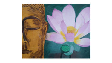Peinture intitulée "Boudha au lotus" par Sand-Créas, Œuvre d'art originale, Acrylique