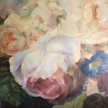 Painting titled "viena roze" by Sanda Malniece, Original Artwork, Oil