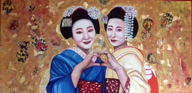 Peinture intitulée "washi-shimai-geisha" par Sanderochefort, Œuvre d'art originale, Huile
