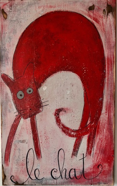 Painting titled "le chat" by Sandra Febvre, Original Artwork, Acrylic