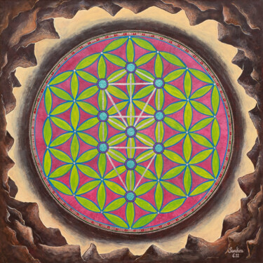 Malerei mit dem Titel "Cosmic Flower of Li…" von Sandira, Original-Kunstwerk, Acryl Auf Keilrahmen aus Holz montiert