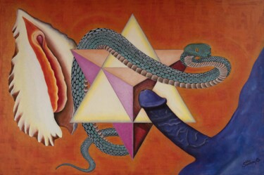 Картина под названием "Sexual Merkabah" - Sandira, Подлинное произведение искусства, Акрил Установлен на Деревянная рама для…