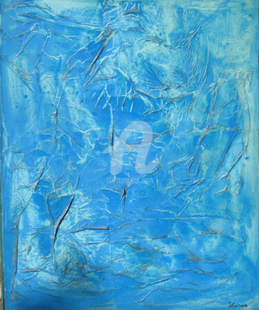 Schilderij getiteld "Turquoise craquelé" door Sand Laurans, Origineel Kunstwerk, Acryl