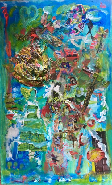 Collages intitolato "« Cap sur Hawaï »" da Sandra Aime, Opera d'arte originale, Acrilico