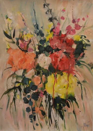 Painting titled "Mom`s Bouquet" by Sandra Bayer, Original Artwork, Acrylic