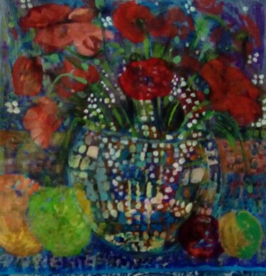 Malerei mit dem Titel "Fleurs en Vanité" von Sandra Bédu, Original-Kunstwerk, Acryl