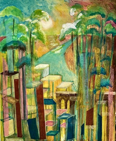 Pintura titulada "De là-haut" por Sandra Bédu, Obra de arte original, Acrílico Montado en Bastidor de camilla de madera