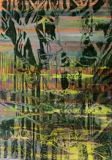 Отпечатки и Гравюры под названием "Les Âmes de la forêt" - Sandra Bédu, Подлинное произведение искусства, Линогравюры