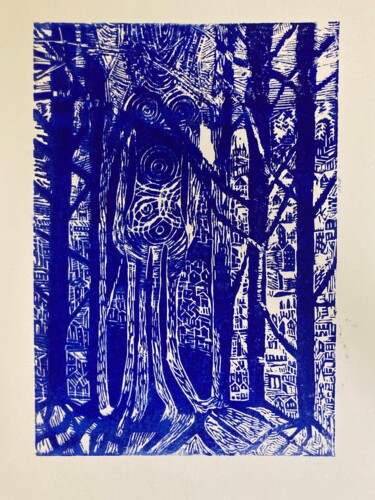 Druckgrafik mit dem Titel "L’esprit de la forêt" von Sandra Bédu, Original-Kunstwerk, Linoldrucke