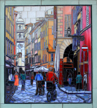 Painting titled "Afternoon in Parma" by Sandra Bryant, Original Artwork, Mosaic Mounted on Other rigid panel