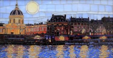 Painting titled "Moonlight on the Se…" by Sandra Bryant, Original Artwork, Mosaic Mounted on Other rigid panel