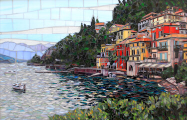 Painting titled "Lake Como" by Sandra Bryant, Original Artwork, Mosaic Mounted on Other rigid panel