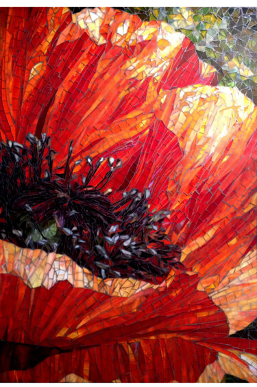 Painting titled "Poppy" by Sandra Bryant, Original Artwork, Mosaic Mounted on Other rigid panel