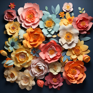 Digitale Kunst getiteld "Basic flowers" door Sandra Canuel, Origineel Kunstwerk, AI gegenereerde afbeelding Gemonteerd op An…