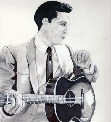 Desenho intitulada "Profil d'Elvis" por Sandra Chapdelaine, Obras de arte originais, Outro
