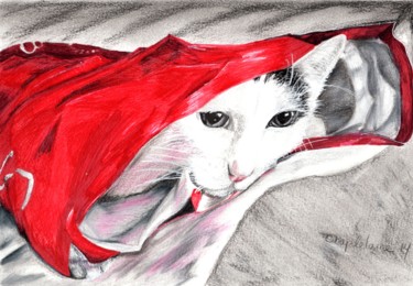 Disegno intitolato "le-chat-sort-du-sac…" da Sandra Chapdelaine, Opera d'arte originale, Altro